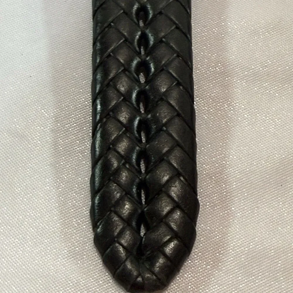 Fossil Mens Black Braided Leather Belt w/ Silver Buckle Size 34